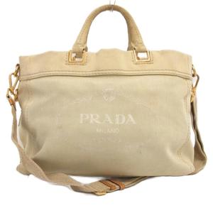 プラダ PRADA 2WAY カナパ トートバッグ ショルダー 斜め掛け ロゴ プリント ベージュ 鞄 レディース