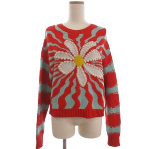 ザラ ZARA フローラル ジャガード ニット セーター 長袖 赤 レッド系 S レディース