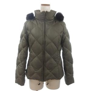 23区 オンワード樫山 ダウンジャケット ブルゾン フルジップ フーディ ファー 緑 カーキ 38 レディース
