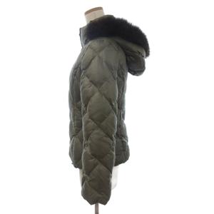 23区 オンワード樫山 ダウンジャケット ブルゾン フルジップ フーディ ファー 緑 カーキ 38 レディース