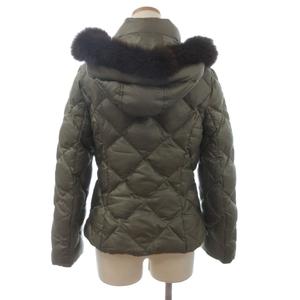 23区 オンワード樫山 ダウンジャケット ブルゾン フルジップ フーディ ファー 緑 カーキ 38 レディース
