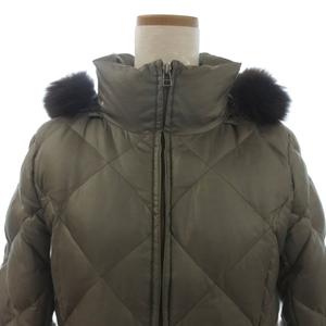 23区 オンワード樫山 ダウンジャケット ブルゾン フルジップ フーディ ファー 緑 カーキ 38 レディース