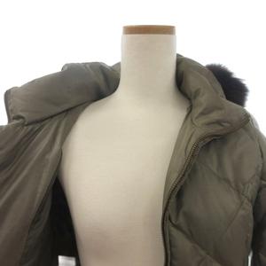 23区 オンワード樫山 ダウンジャケット ブルゾン フルジップ フーディ ファー 緑 カーキ 38 レディース