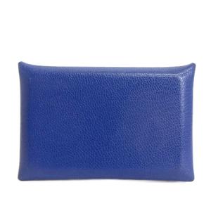 エルメス HERMES 美品 カルヴィ カードケース U刻印 シェーブル 青 ブラック 小物 メンズ レディース
