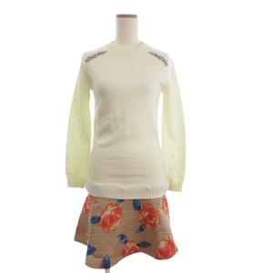 チェスティ Chesty ドッキングワンピース ニット ビジュー 長袖 ひざ丈 白 ベージュ ホワイト 0  ■TC レディース