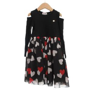 ケイトスペード KATE SPADE 美品 ワンピース オープンショルダー 黒 ブラック 長袖 ハート柄 コールドショルダー /MG キッズ