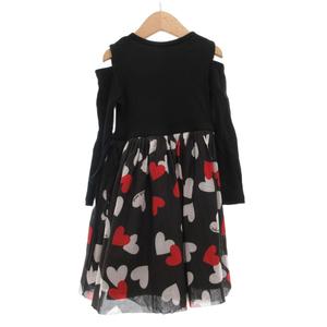 ケイトスペード KATE SPADE 美品 ワンピース オープンショルダー 黒 ブラック 長袖 ハート柄 コールドショルダー /MG キッズ