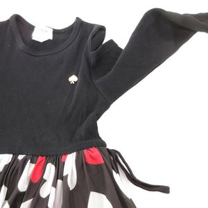 ケイトスペード KATE SPADE 美品 ワンピース オープンショルダー 黒 ブラック 長袖 ハート柄 コールドショルダー /MG キッズ