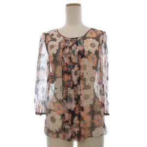 未使用品 プラダ PRADA タグ付き BXV CHIFFONE FIORE ブラウス 花柄 シルクシフォン 七分袖 38 オレンジ レディース