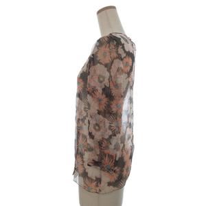 未使用品 プラダ PRADA タグ付き BXV CHIFFONE FIORE ブラウス 花柄 シルクシフォン 七分袖 38 オレンジ レディース