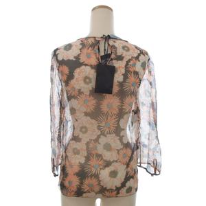 未使用品 プラダ PRADA タグ付き BXV CHIFFONE FIORE ブラウス 花柄 シルクシフォン 七分袖 38 オレンジ レディース