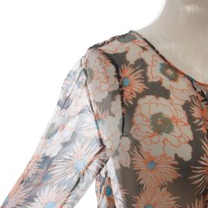 未使用品 プラダ PRADA タグ付き BXV CHIFFONE FIORE ブラウス 花柄 シルクシフォン 七分袖 38 オレンジ レディース