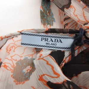 未使用品 プラダ PRADA タグ付き BXV CHIFFONE FIORE ブラウス 花柄 シルクシフォン 七分袖 38 オレンジ レディース