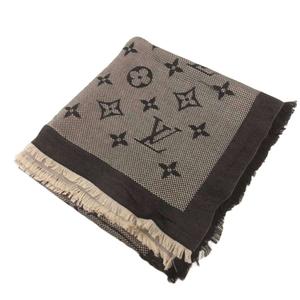 ルイヴィトン LOUIS VUITTON 美品 モノグラム ネオナット ショール M73677 LVロゴ スクエア 大判 黒 ブラック メンズ レディース