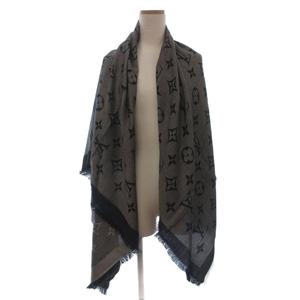 ルイヴィトン LOUIS VUITTON 美品 モノグラム ネオナット ショール M73677 LVロゴ スクエア 大判 黒 ブラック メンズ レディース