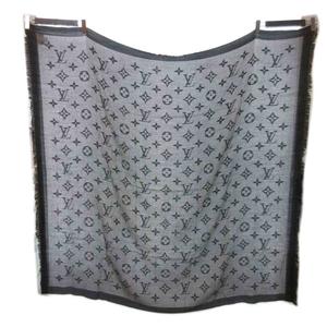ルイヴィトン LOUIS VUITTON 美品 モノグラム ネオナット ショール M73677 LVロゴ スクエア 大判 黒 ブラック メンズ レディース