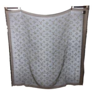 ルイヴィトン LOUIS VUITTON 美品 モノグラム ネオナット ショール M73677 LVロゴ スクエア 大判 黒 ブラック メンズ レディース