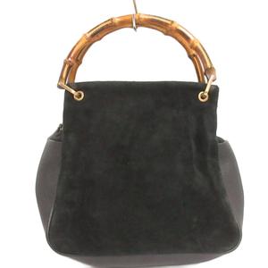 グッチ GUCCI ヴィンテージ オールド バンブー ハンドル ハンドバッグ スエード 000 3444 0580 黒 ブラック 鞄 レディース