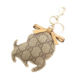 グッチ GUCCI グッチョリ キーホルダー キーリング チャーム GG ブルドック 犬 ベージュ 小物 レディース