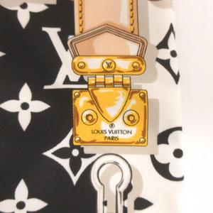 ルイヴィトン LOUIS VUITTON 美品 バンドーコンフィデンシャル モノグラム スカーフ 総柄 チェーン シルク M78656 黒 ブラック 小物 レディース