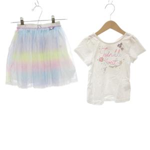 メゾピアノ mezzo piano 2点セット Tシャツ ギャザースカート 120 110 白 ホワイト マルチカラー レインボー 半袖 ゴムウエスト メッシュ /TL キッズ