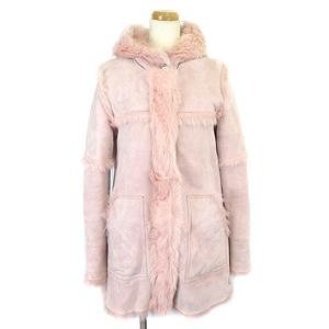 コーチ COACH ムートンコート ジャケット 羊革 フーデッド ピンク XL  