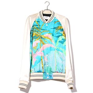 セリーヌ CELINE 2021SS エディ期 CELINE セリーヌ Tyson Reeder Teddy Jacket タイソンリーダー サテン テディジャケット グラフィック ブルゾン 54 BLUE ブルー 2V74C459M /●  メンズ