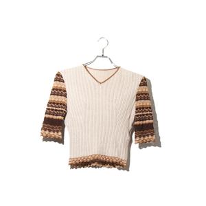 2024SS Mame Kurogouchi マメクロゴウチ Vネック 7分袖 ニットソー 1 beige ベージュ /● レディース