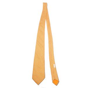 HERMES エルメス 5519 UA 魚 カニ フィッシュ クラブ 総柄 シルク ネクタイ ORANGE オレンジ フランス製 /● メンズ