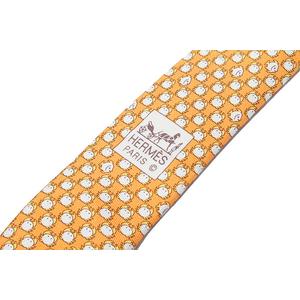 HERMES エルメス 5519 UA 魚 カニ フィッシュ クラブ 総柄 シルク ネクタイ ORANGE オレンジ フランス製 /● メンズ
