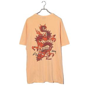 STUSSY ステューシー Dragon On Pigment Dyed Tee ドラゴン プリント ピグメントダイ 半袖Tシャツ L ORANGE オレンジ メキシコ製 /◆ メンズ