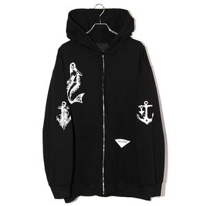 22SS PRADA プラダ トライアングルプレート グラフィック プリント スウェット ジップパーカー M BLACK ブラック UJL13A S221 ルーマニア製 /● メンズ