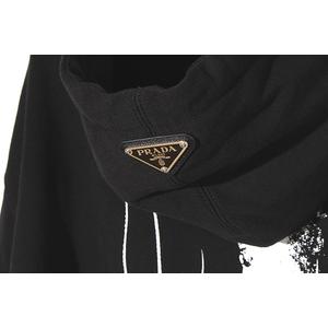 22SS PRADA プラダ トライアングルプレート グラフィック プリント スウェット ジップパーカー M BLACK ブラック UJL13A S221 ルーマニア製 /● メンズ