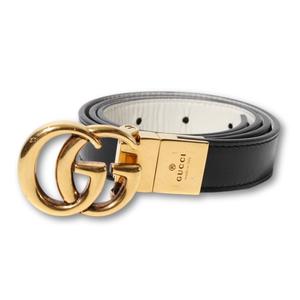 GUCCI グッチ GGエンブレム リバーシブル スリムベルト ブラック / オフホワイト 659418 0YATC 1089 /● ☆ レディース