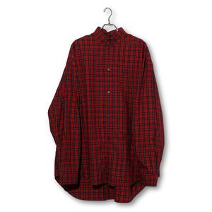 2022SS 未使用品 BALENCIAGA バレンシアガ  胸ロゴ刺繍 オーバーサイズドチェックシャツ XXS RED レッド NC35 681004 TLM20 0601 イタリア製 /● メンズ レディース