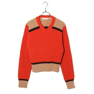UNIQLO × MARNI ユニクロ マルニ ポップコーンニット Vネックセーター L RED レッド 251-457956 /◆☆ レディース