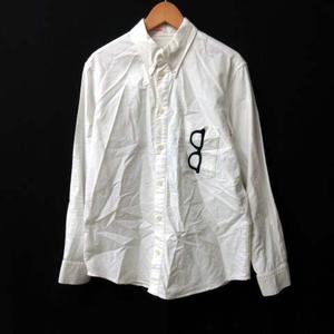 ネネット Ne-net シャツ 長袖 ボタンダウン 眼鏡刺繍 コットン 白 