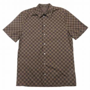 美品 ルイヴィトン LOUIS VUITTON ダミエ シャツ カットソー トップス 半袖 コットン サイズS 茶 ブラウン メンズ/3/Q74
