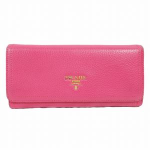 プラダ PRADA 長財布 フラップ ロング ウォレット ゴールドロゴ ソフトレザー ペオニア ローズピンク/☆K74/■11/レディース