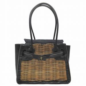 状態良【エバゴス本物】かごバッグ/紅籐/オイルショルダー/レザー/リネン