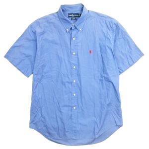 90s ヴィンテージ ラルフローレン Vintage RALPH LAUREN ボタンダウン シャツ BLAKE コットン 半袖 フィリピン製 ワンポイント ポニー刺繍 ロゴ トップス サイズL ブルー 青 メンズ ☆AA★