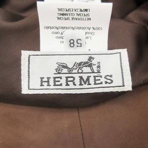 美品 エルメス HERMES ラムスキン レザー ハット 帽子 キャップ ヌバック スエード リボン サイズ58 茶 ブラウン レディース/●S07 