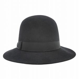 美品 エルメス HERMES ラビット ラパン フェルト ハット ラウンドハット バケット リボン 帽子 キャップ イタリア製 サイズ56 黒 ブラック レディース/△N73 
