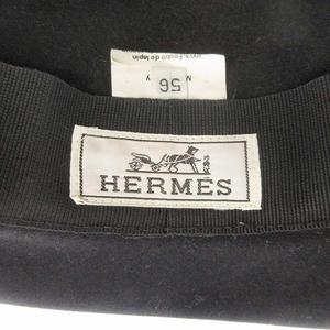 美品 エルメス HERMES ラビット ラパン フェルト ハット ラウンドハット バケット リボン 帽子 キャップ イタリア製 サイズ56 黒 ブラック レディース/△N73 
