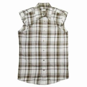極美品 20ss ドリスヴァンノッテン DRIES VAN NOTEN CASUL 9211 M.W.SHIRT ECR チェック スリーブレス シャツ ノースリーブ カットソー 総柄 46 オフホワイト×ブラウン アーカイブ コレクションピース/△E05/メンズ 