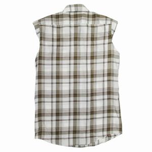 極美品 20ss ドリスヴァンノッテン DRIES VAN NOTEN CASUL 9211 M.W.SHIRT ECR チェック スリーブレス シャツ ノースリーブ カットソー 総柄 46 オフホワイト×ブラウン アーカイブ コレクションピース/△E05/メンズ 