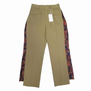 未使用品 19aw チノ CINOH Big Pocket Pants ビッグポケット パンツ ペイズリー 側章 ノータック トラウザー スラックス 40 オリーブ×ネイビー/△E16/レディース 