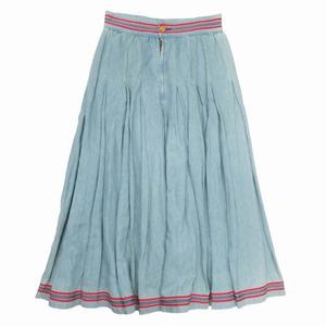 グッチ GUCCI ソフトデニム ロング プリーツスカート ロゴ ライン マキシ丈 40 ライトインディゴ 599360/△E15/レディース 