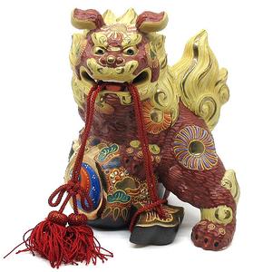 九谷焼 シーサー 金彩色絵 小槌獅子 狛犬 紐噛み 打ち出の小づち 招福 