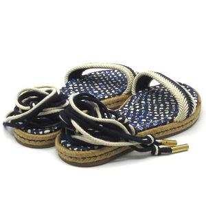 ルイヴィトン LOUIS VUITTON エスパドリーユ レースアップ フラット サンダル ナチュラル ネイビー 34.5 約22cm レディース
